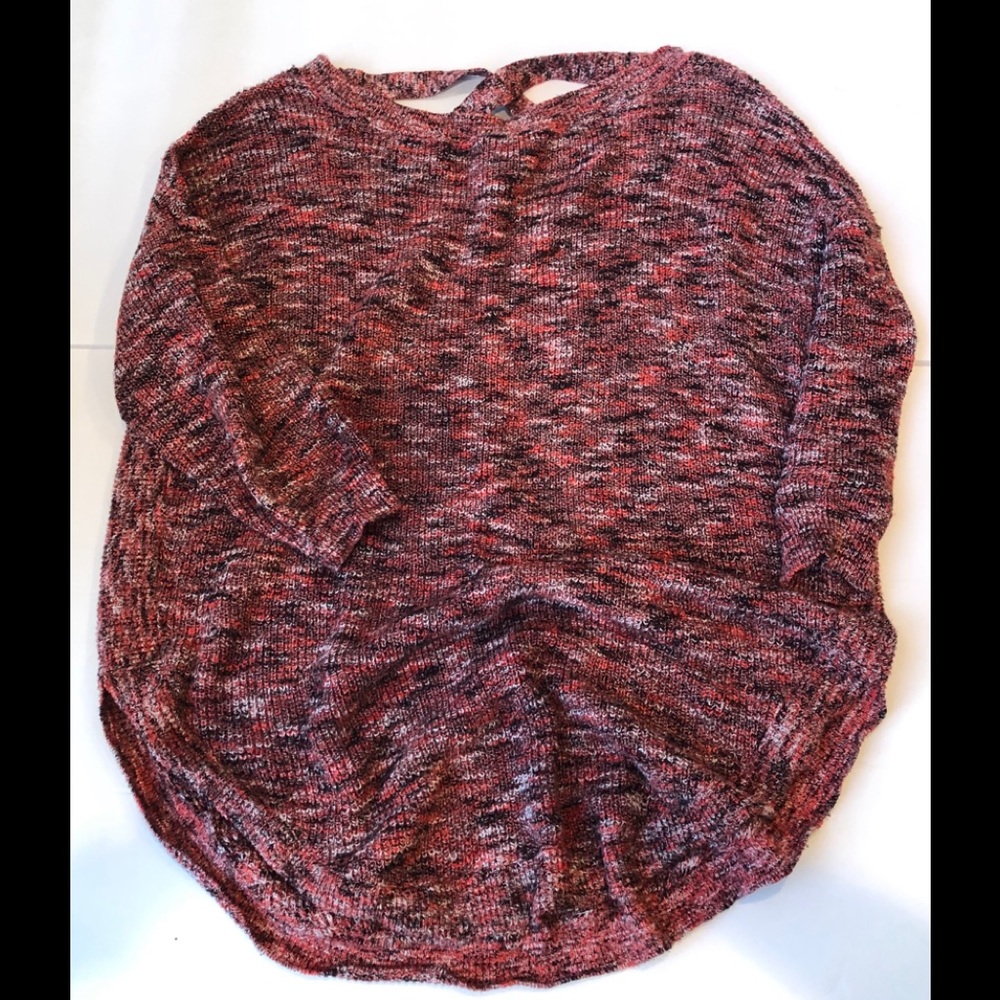 Express sweater in burgundy, red, black and white